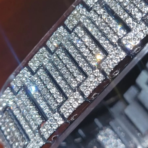 Mens Masculine Iced Hip Hop Bling Simulated Diamond  Silverplated Bling Bracelet - Picture 7 of 12